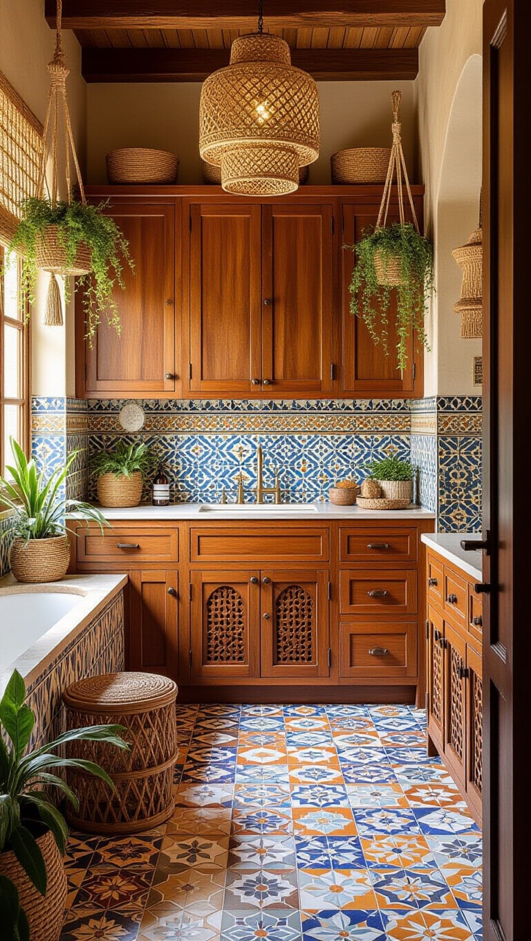 Boho Brown Cabinets Bathroom Oasis