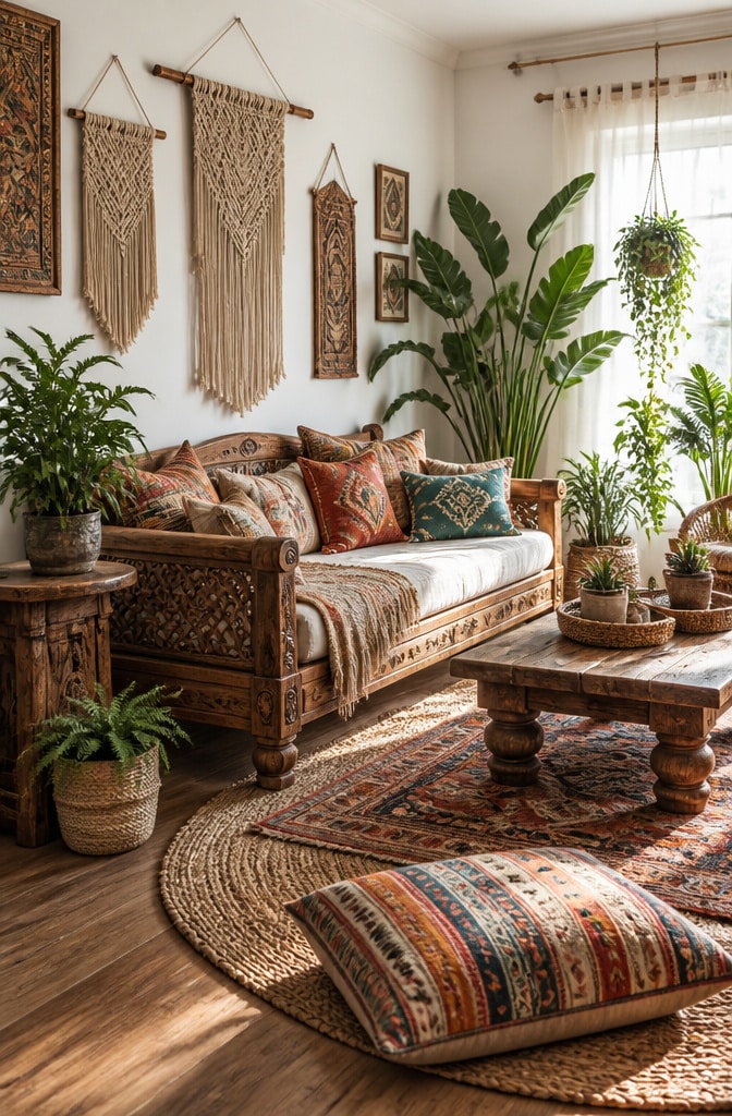 Boho Chic Brown Wood Living Room