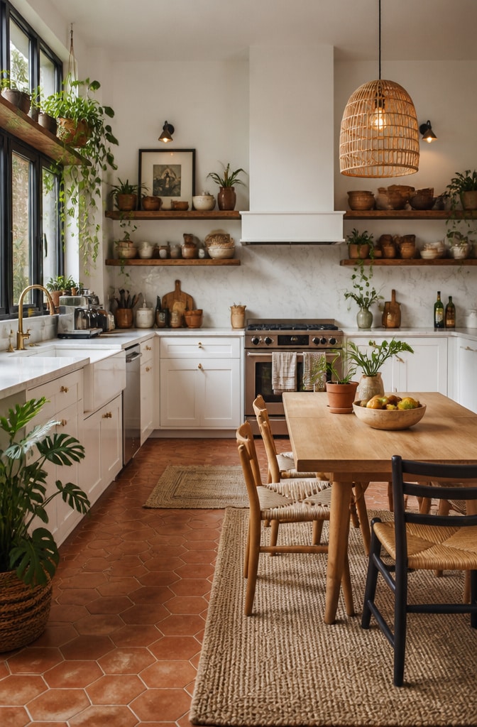 Boho Chic White and Brown Kitchen