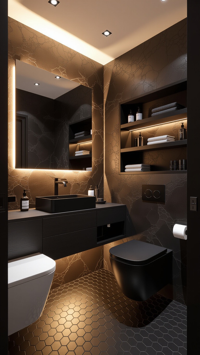 Bold Black and Chocolate Brown Contemporary Bathroom