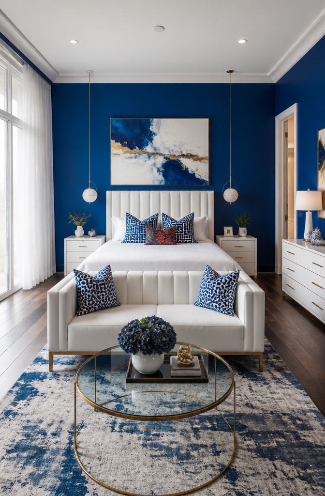 Bold Cobalt Blue Contemporary Bedroom
