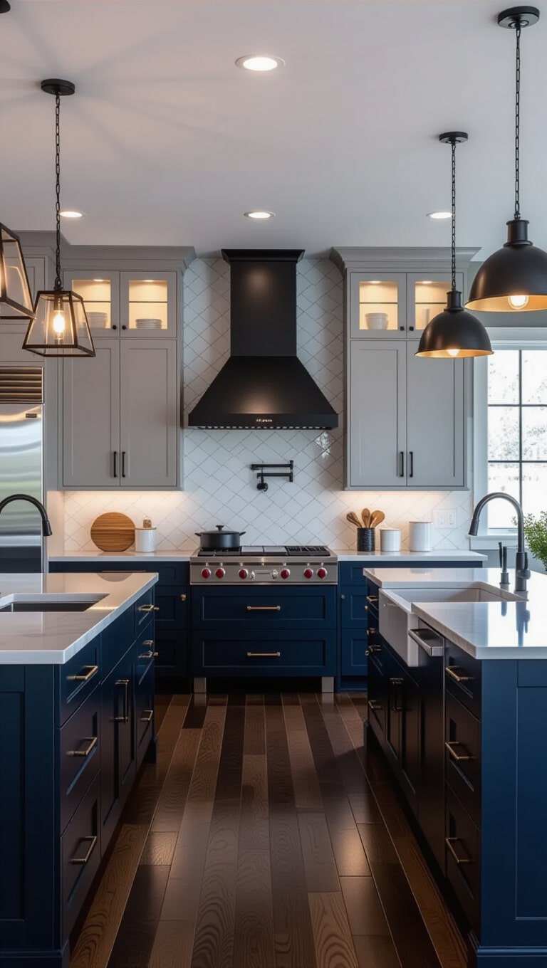 Bold Navy and Grey Blue Contrast Kitchen