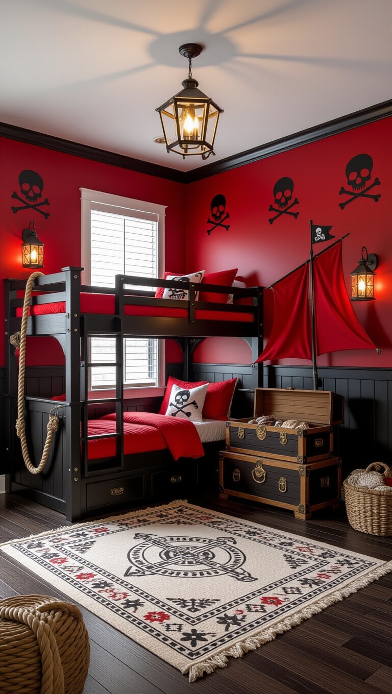 Bold Red and Black Pirate Adventure Bedroom