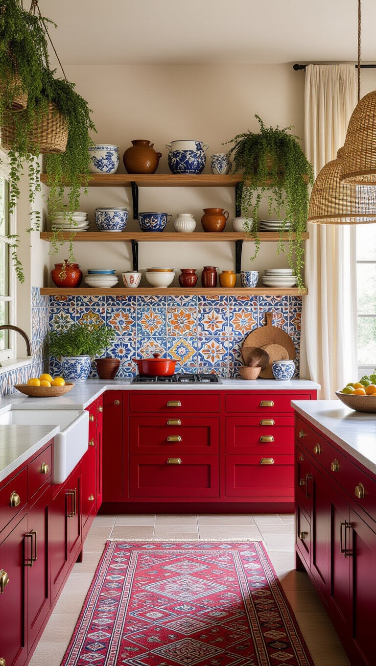 Bold Red Eclectic Bohemian Kitchen