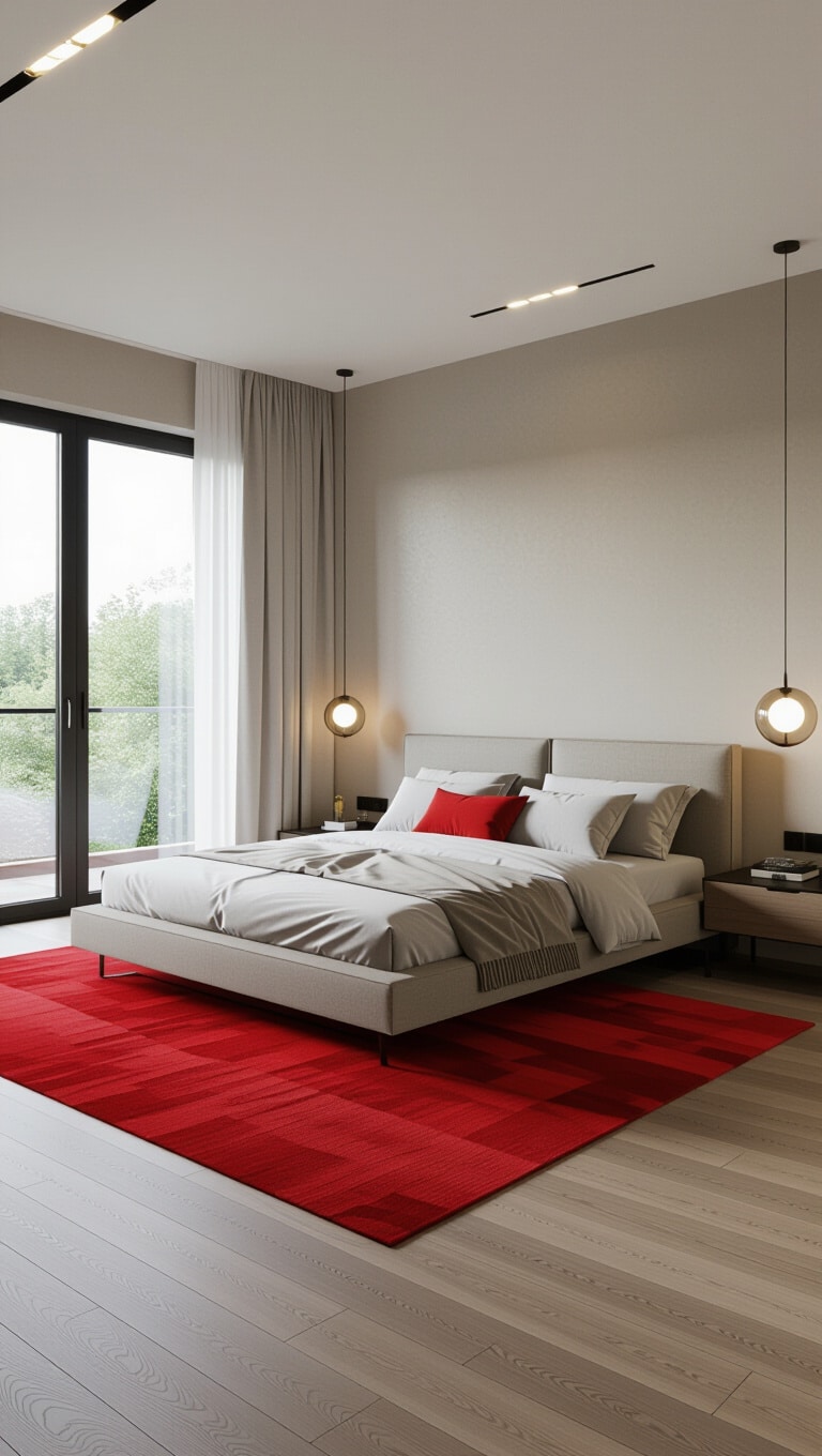 Bold Red Rug Contemporary Bedroom