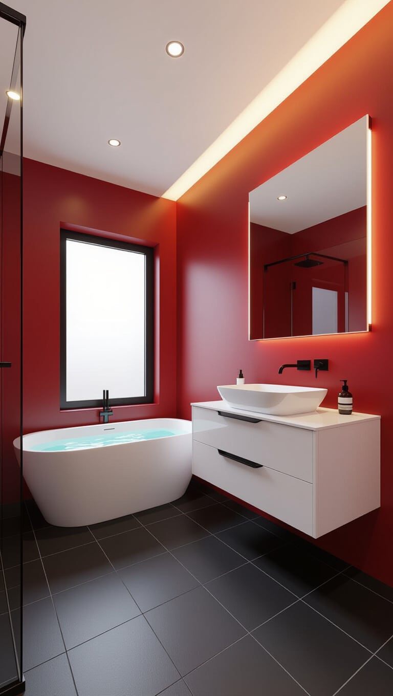 Bold Scarlet Modern Bathroom