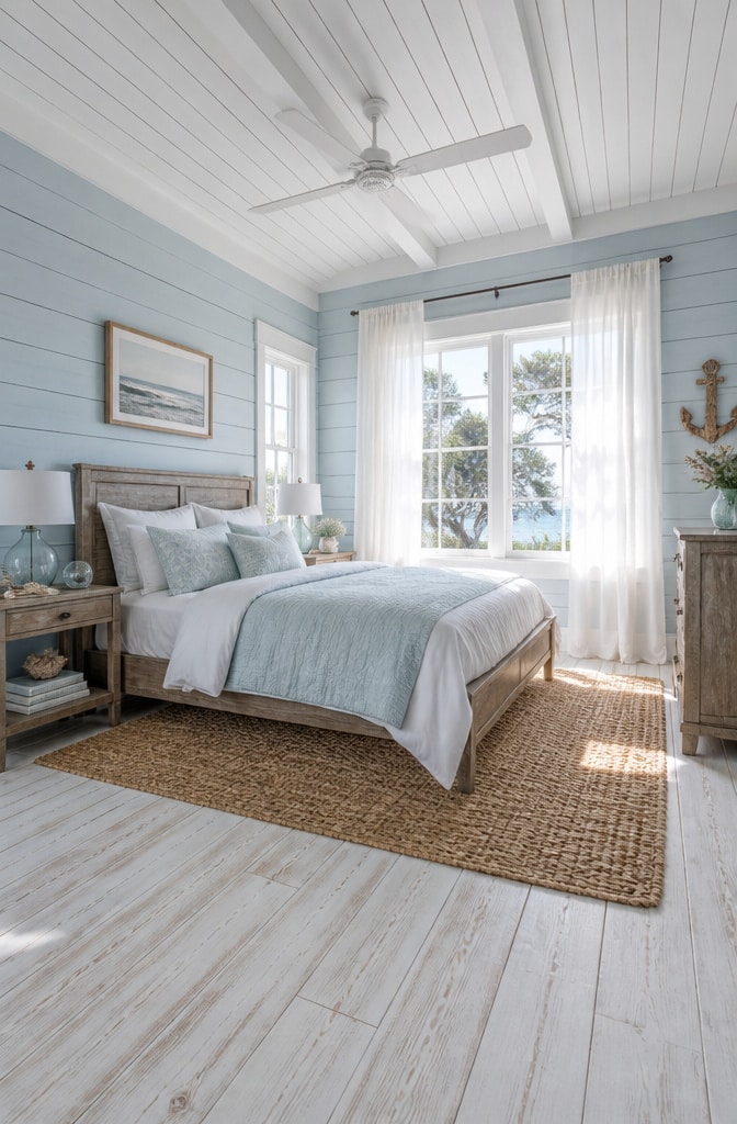 Bright Coastal Country Farmhouse Bedroom