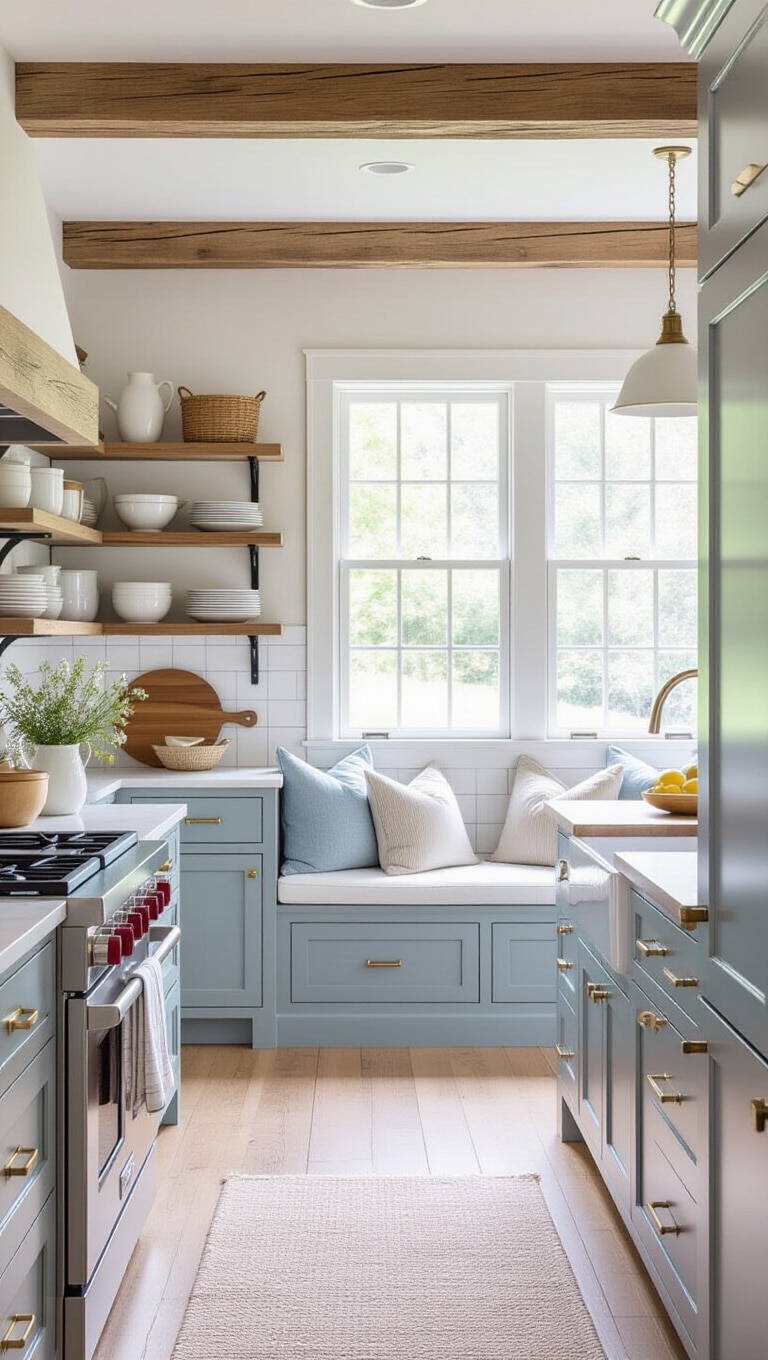 Bright Grey Blue Contemporary Cottage Kitchen