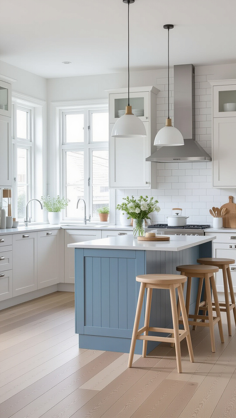 Bright Scandinavian Blue and White Kitchen