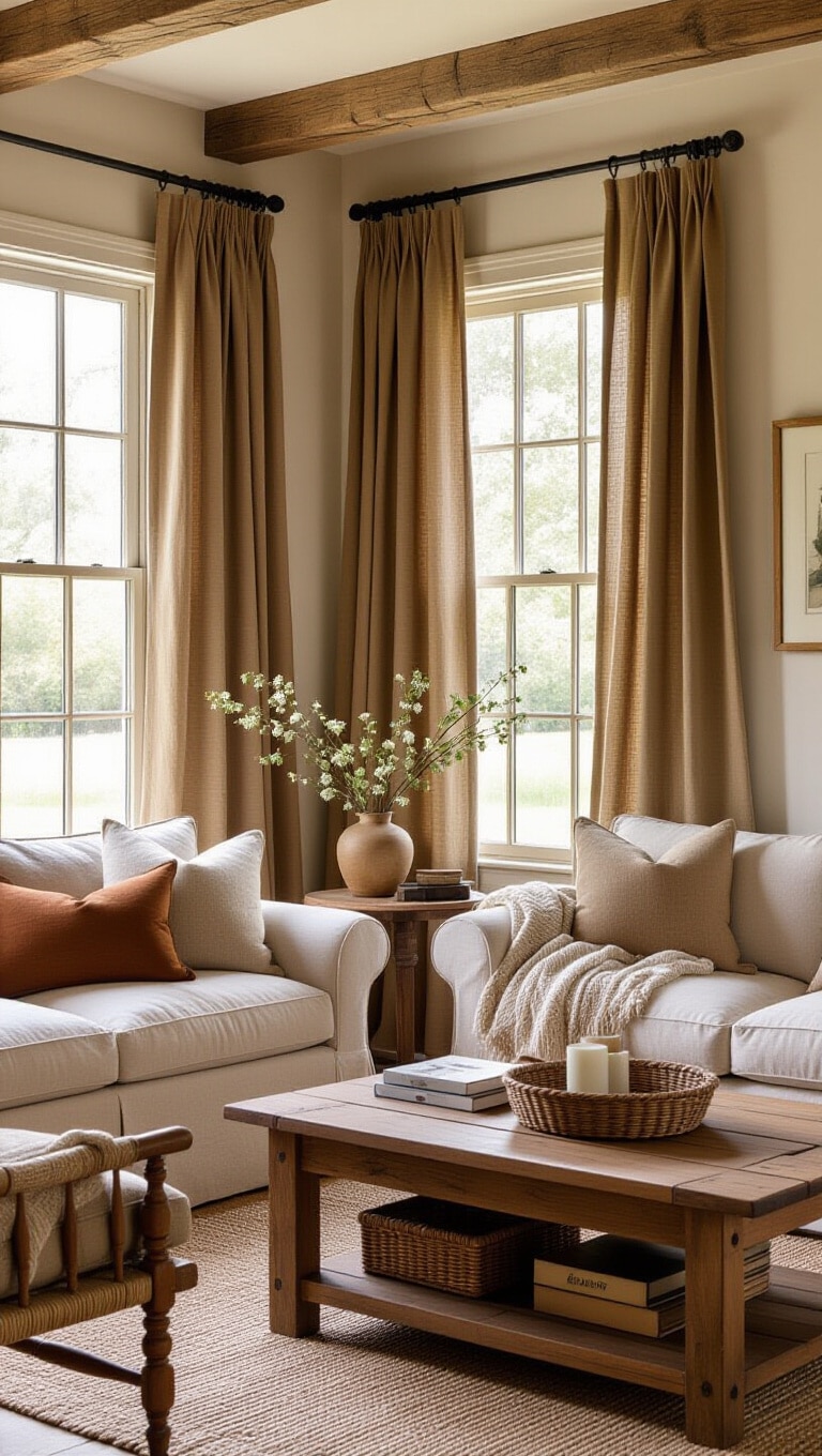 Casual Farmhouse Brown Cotton Curtains
