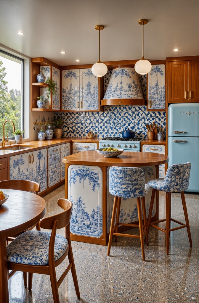Chic Blue Willow Mid-Century Modern Kitchen