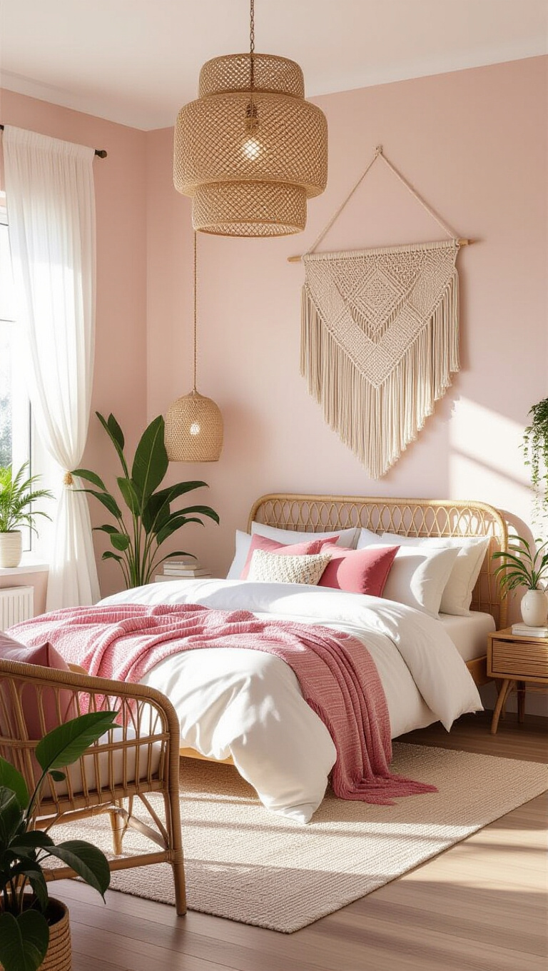 Chic Bohemian Pink and White Bedroom