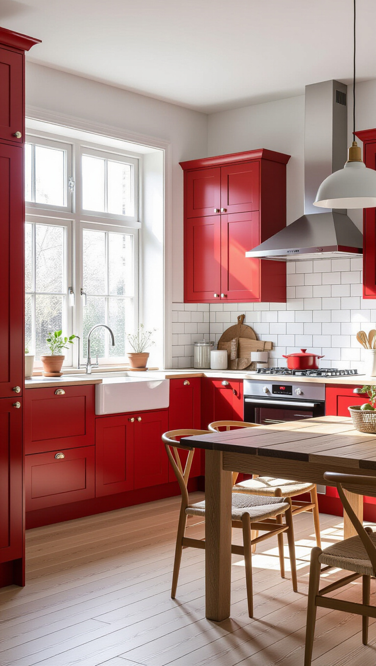 Chic Scandinavian Red and White Kitchen