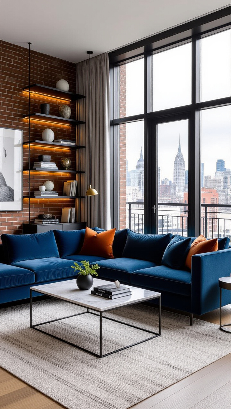 Chic Urban Apartment Blue Velvet Lounge