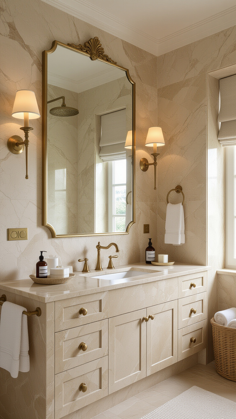 Chic Vintage Beige Marble Bath