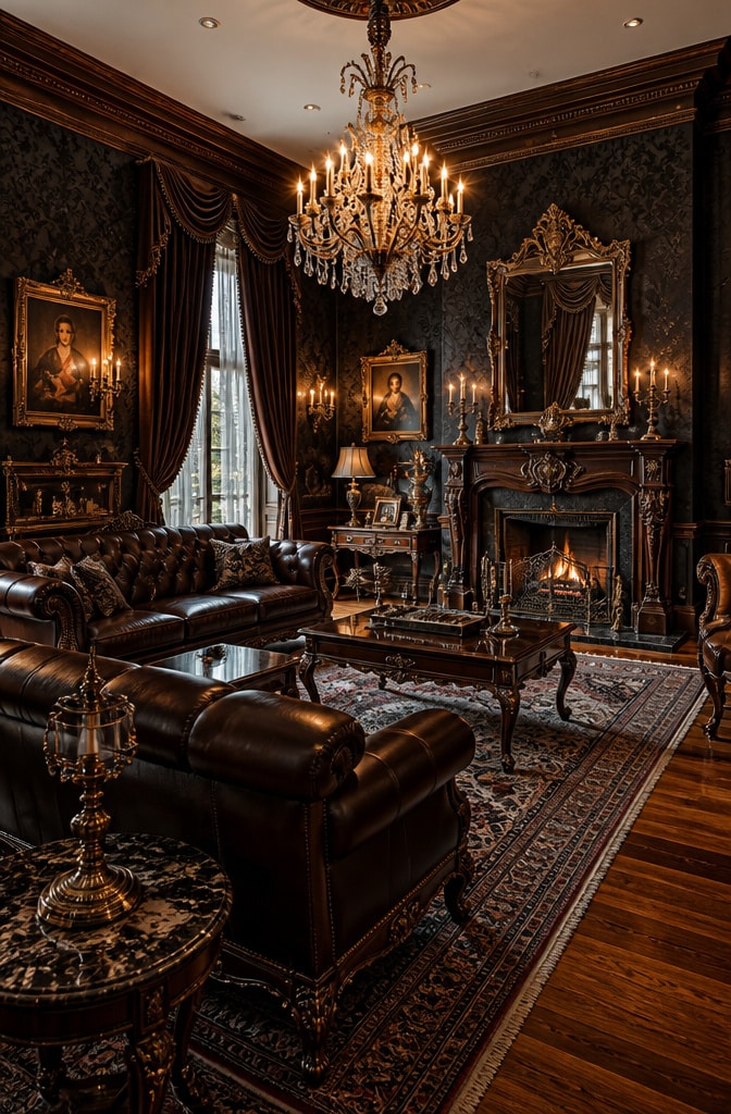 Classic Black and Brown Victorian Living Room