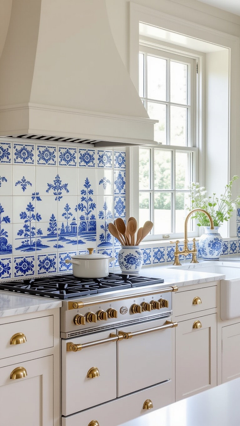 Classic Blue and White Delft Tile Backsplash