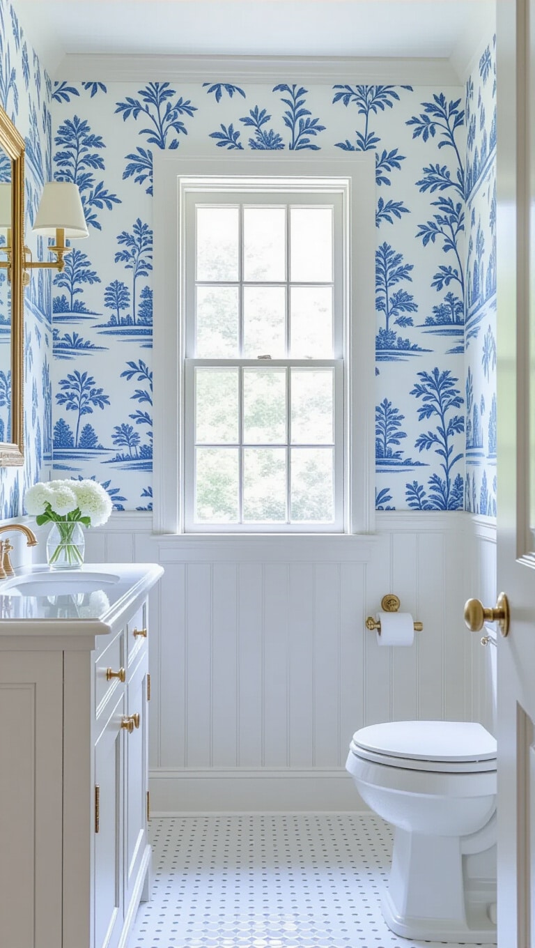 Classic Blue and White Toile Wallpaper