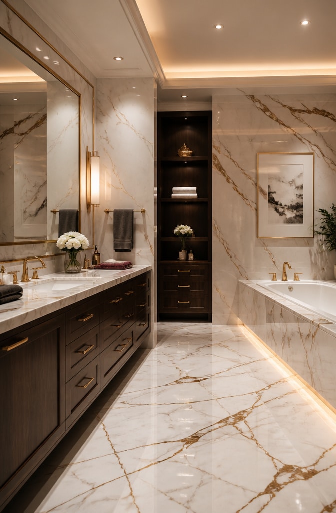 Classic Brown and White Marble Bathroom