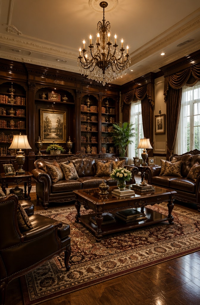 Classic Brown Mahogany Living Room