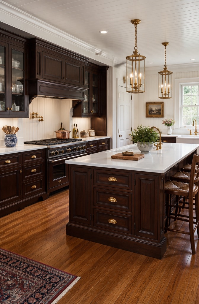 Classic Colonial Dark Brown and White Kitchen