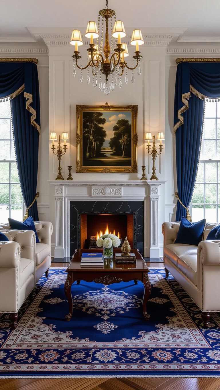 Classic Elegance Blue Rug Living Room