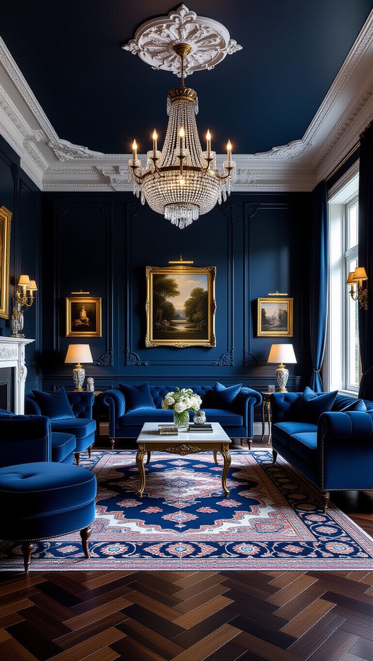 Classic Elegance Dark Blue Living Room