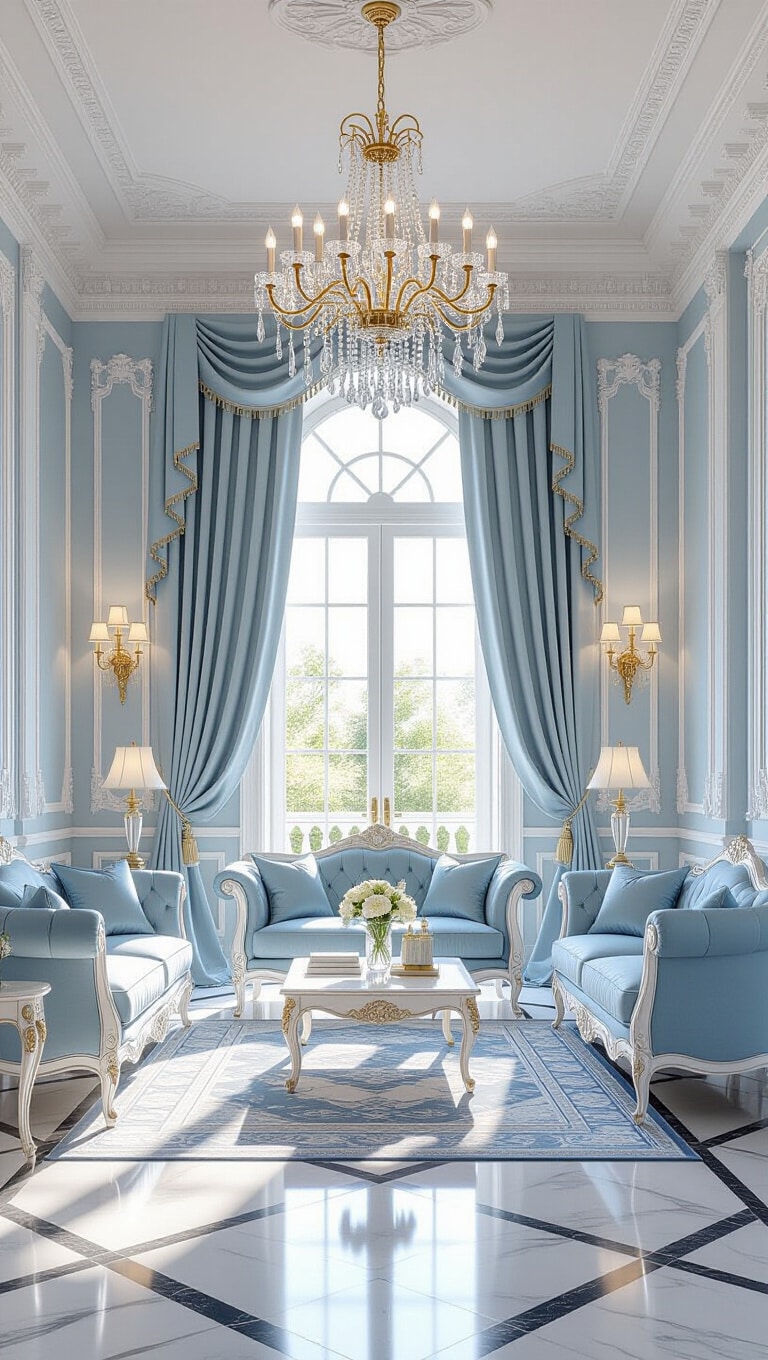 Classic Elegance Light Blue Living Room