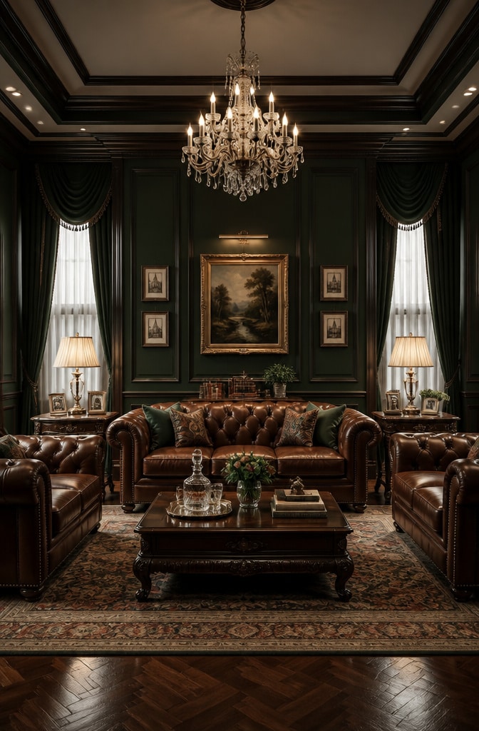 Classic Elegant Brown and Green Sitting Room