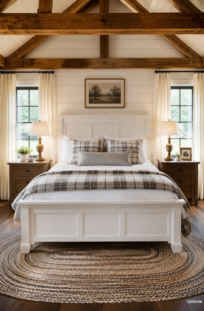 Classic Farmhouse White Bed Frame Bedroom