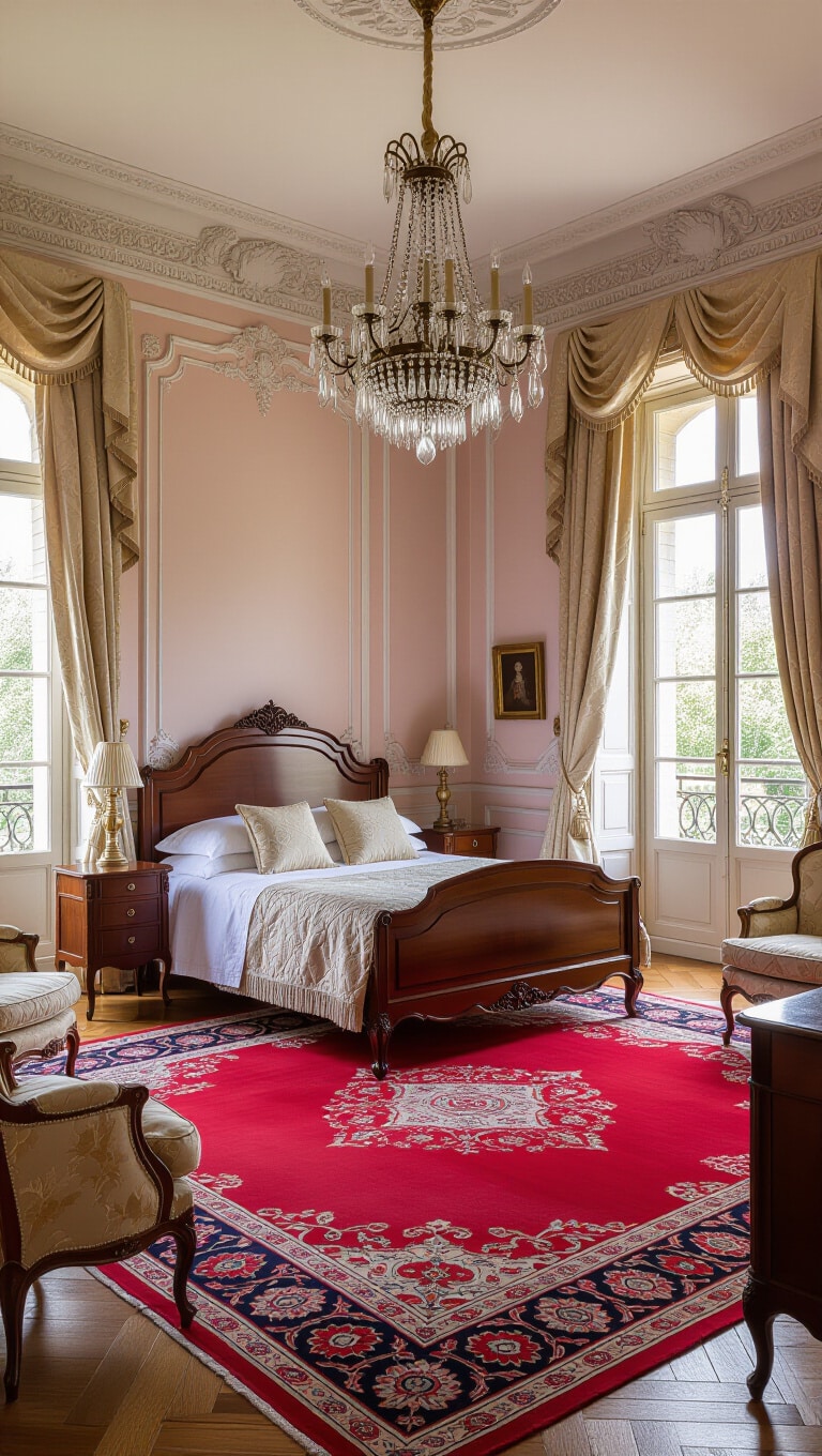 Classic French Chateau Red Rug Bedroom
