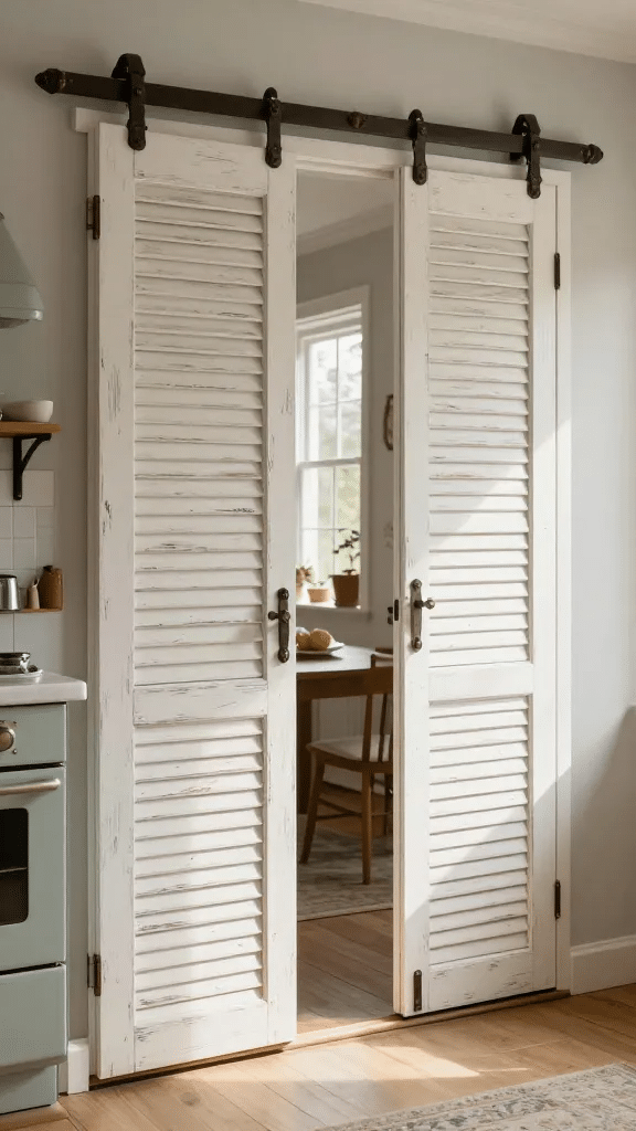 Classic French Country Sliding Door with Louvered Panels