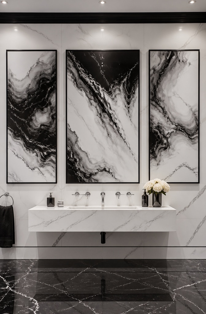 Classic Monochrome Marble Bathroom Wall Art