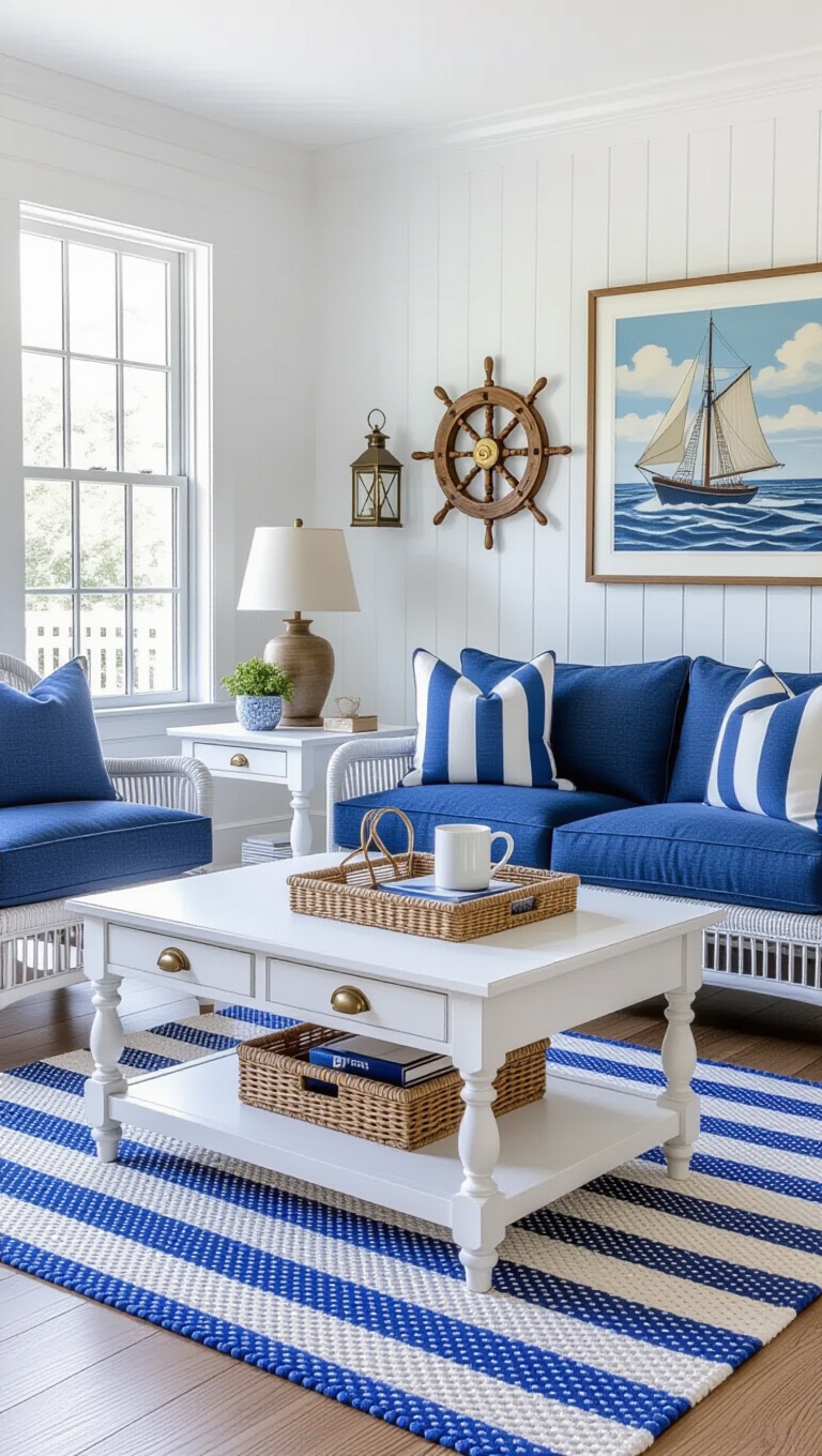Classic Nautical Blue and White Living Room