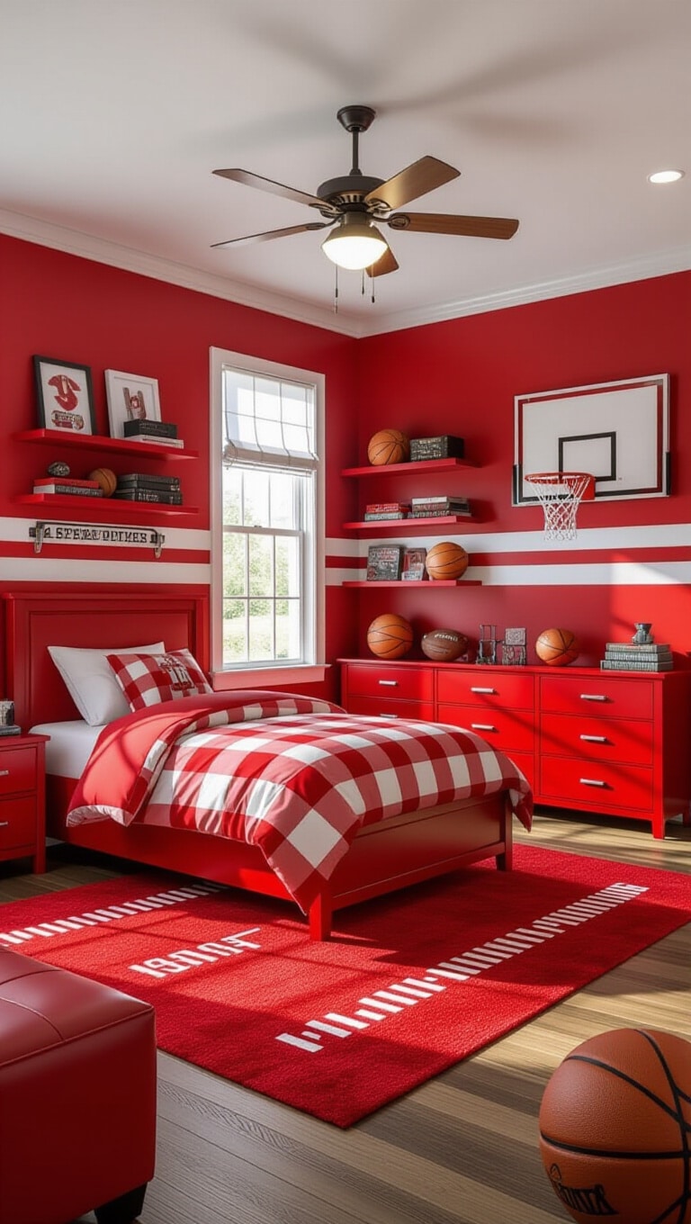 Classic Red Sports-Themed Bedroom
