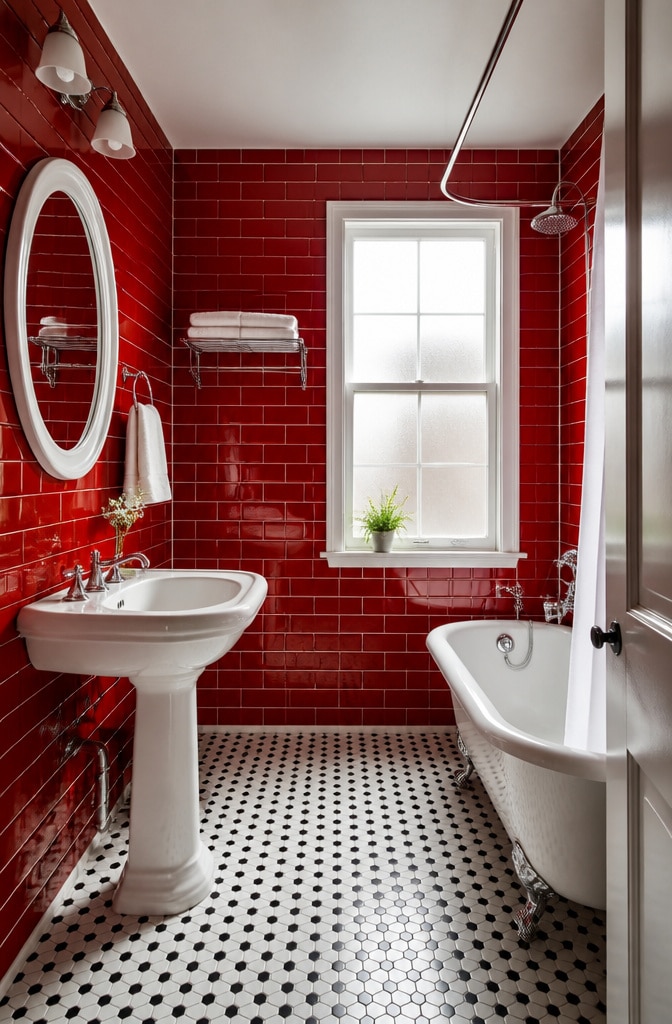 Classic Red Subway Tile Bathroom