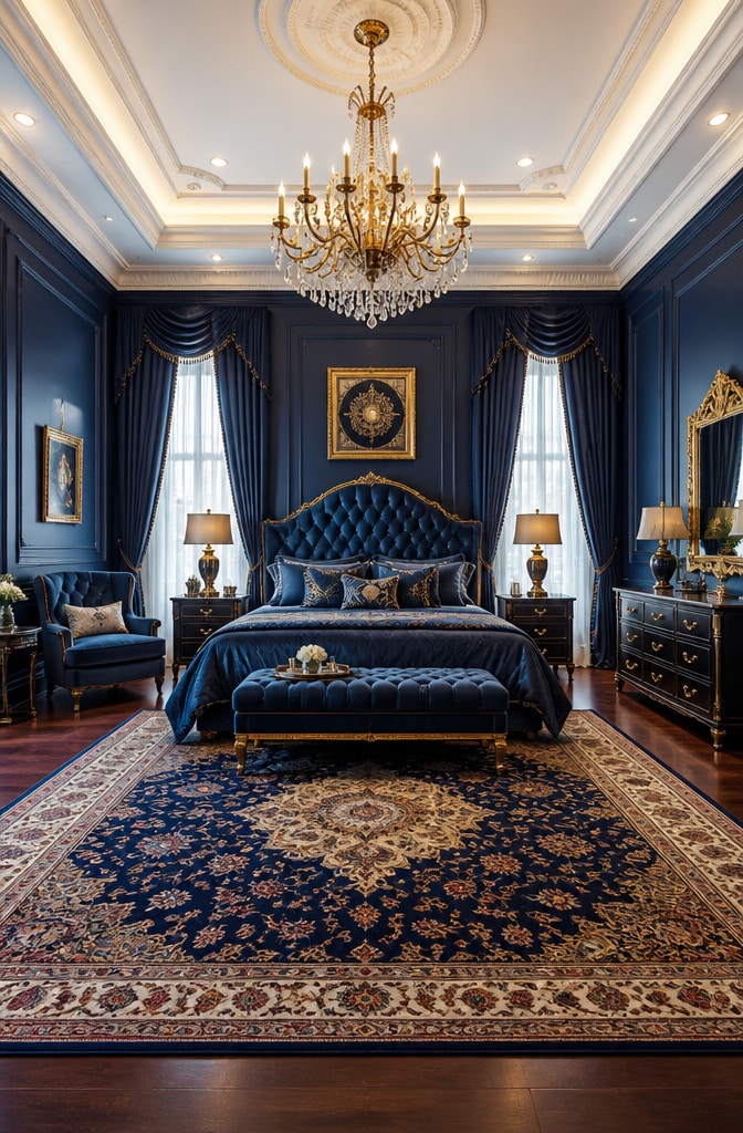 Classic Royal Blue Elegant Bedroom
