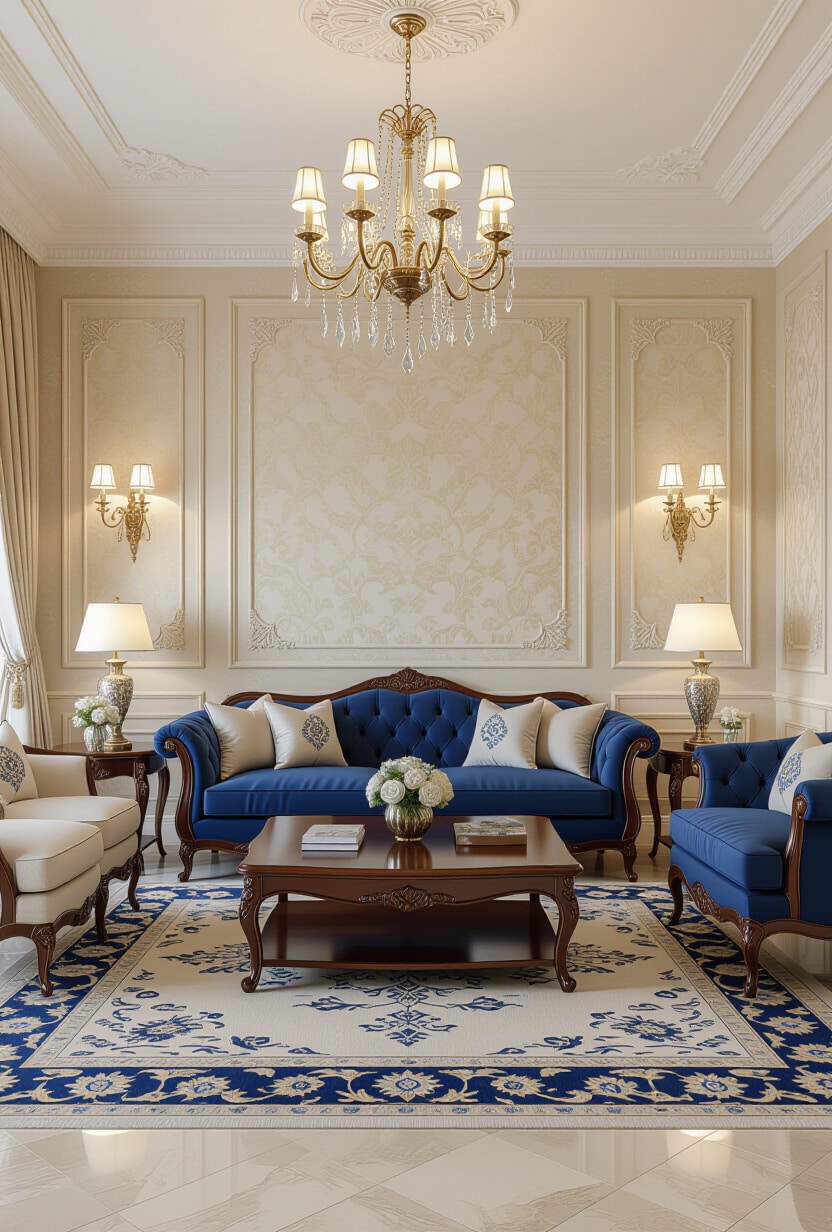 Classic Traditional Blue and Beige