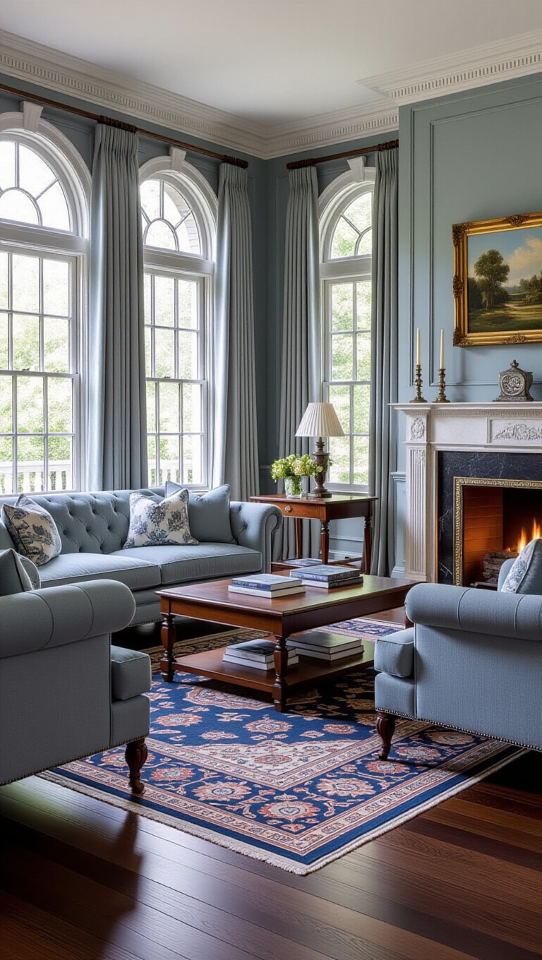 Classic Traditional Blue Grey Living Room