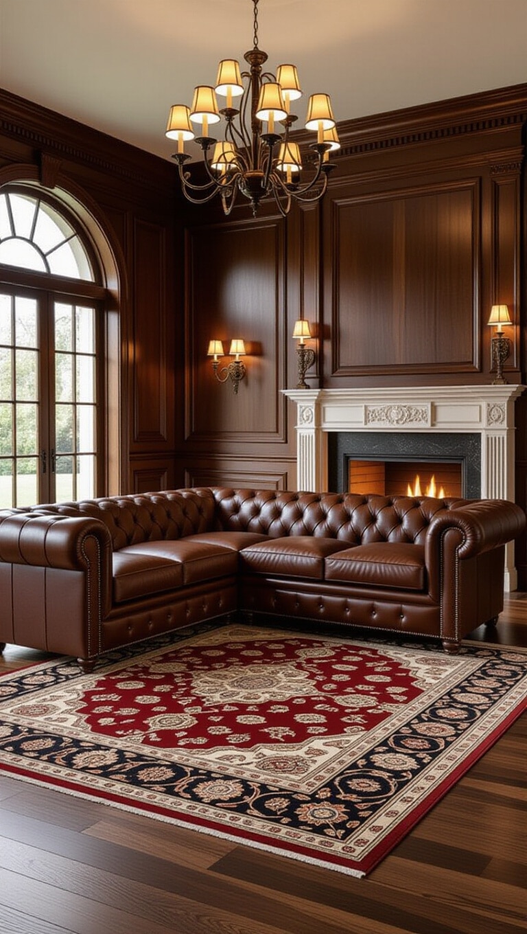 Classic Traditional Brown Leather Sectional