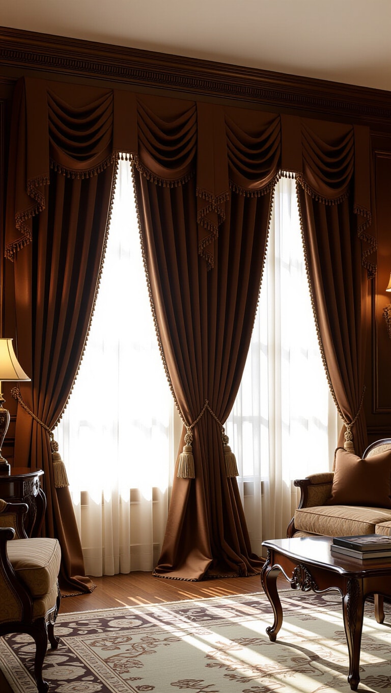 Classic Traditional Brown Silk Curtains