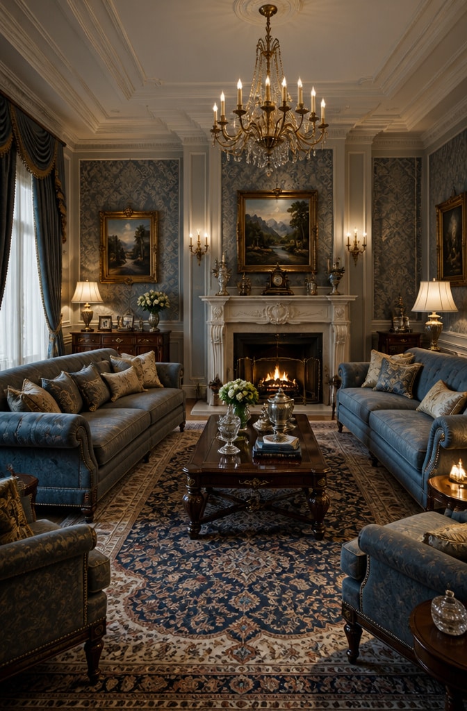 Classic Traditional Dusty Blue Living Room