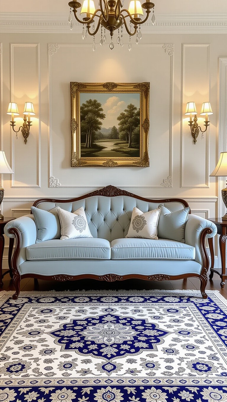 Classic Traditional Light Blue Couch Living Room