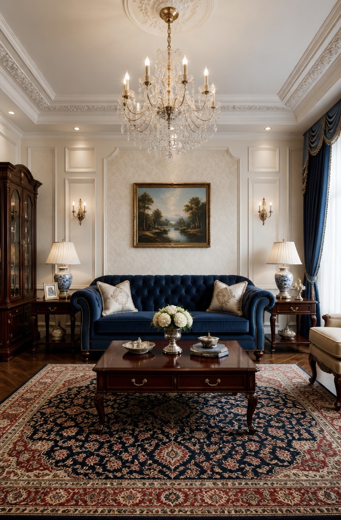 Classic Traditional Navy Blue Couch Living Room