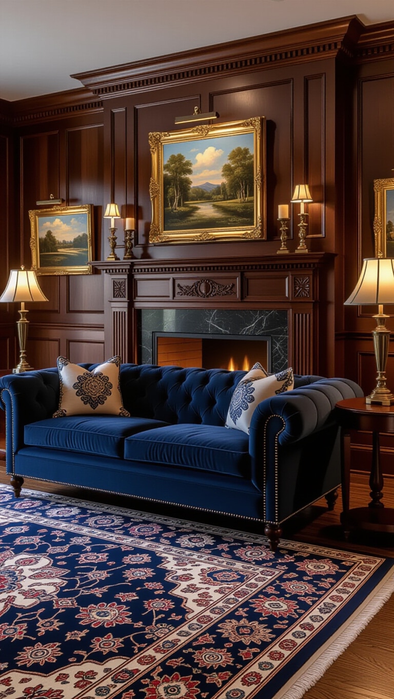 Classic Traditional Navy Blue Sofa Living Room