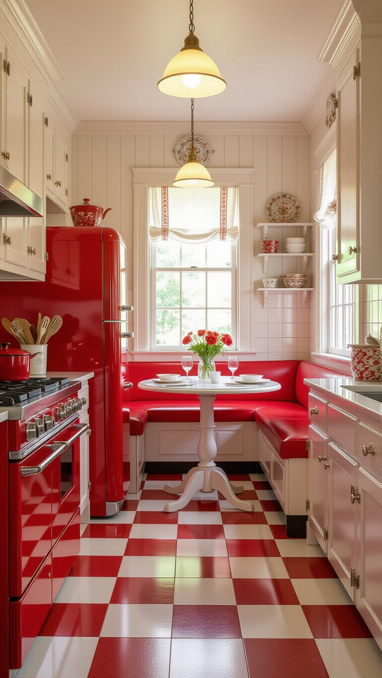 Classic Vintage Red and White Kitchen