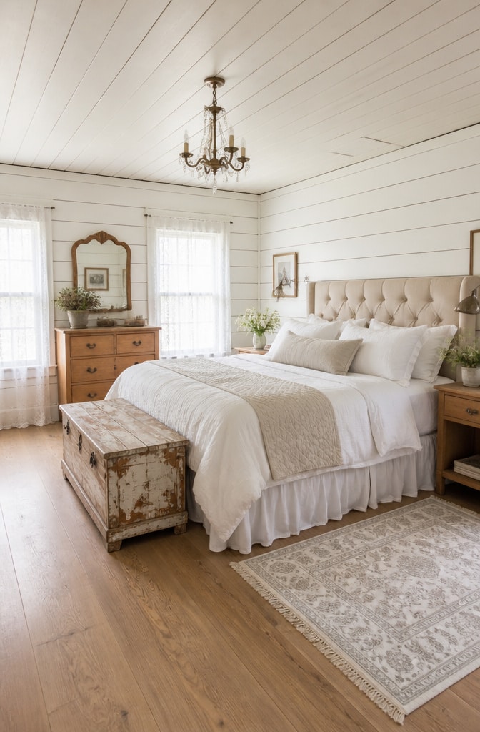 Classic Whitewashed Country Farmhouse Bedroom