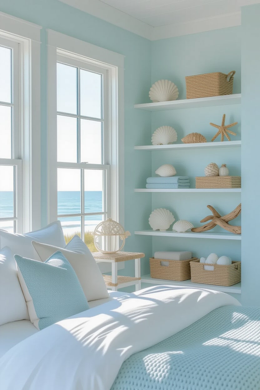 Coastal Beach-Inspired Shelf Decor Bedroom