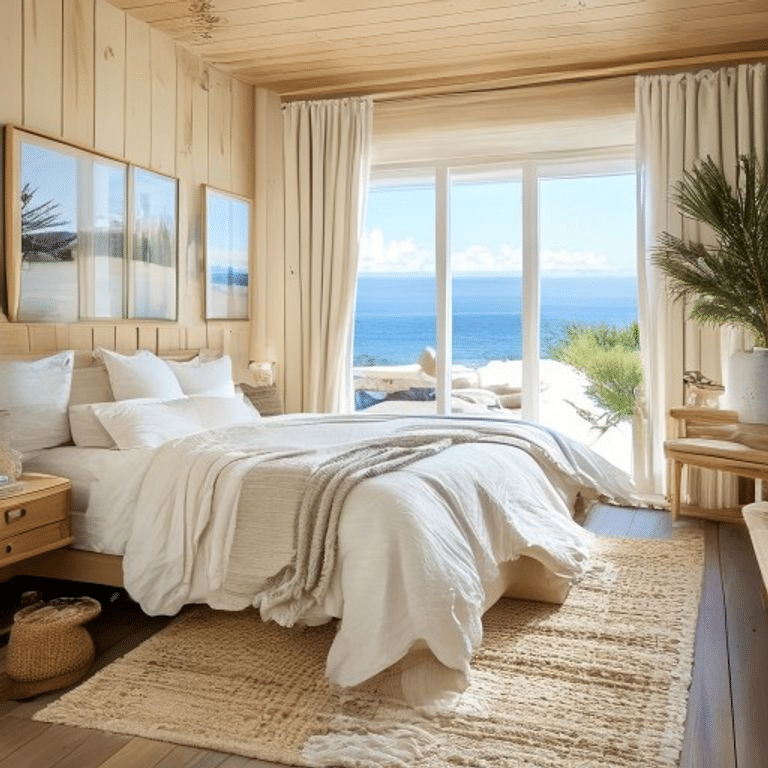 Coastal Beige Beach House Bedroom