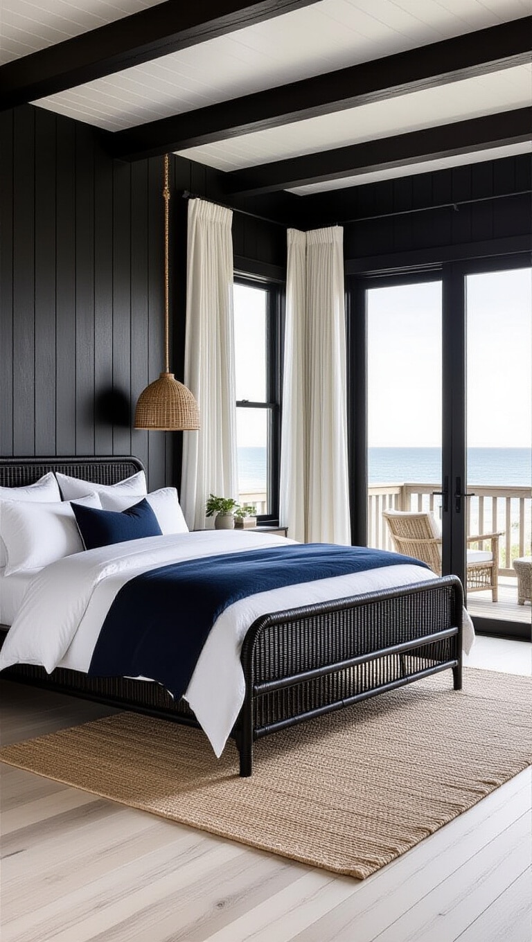 Coastal Black Beach House Bedroom